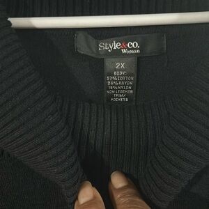 Style & Co. Black Sweater Dress with Leather-like pockets